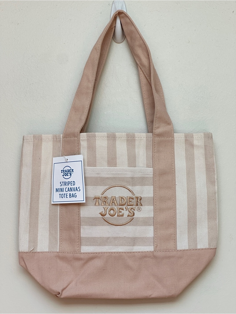 Trader Joe’s Desert Sand Striped Mini Canvas Tote Bag Limited Edition Pastel NWT